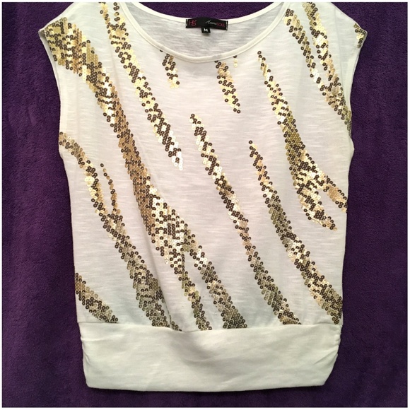 HeartSoul Shimmery Gold Faux Sequin Top - Picture 1 of 7